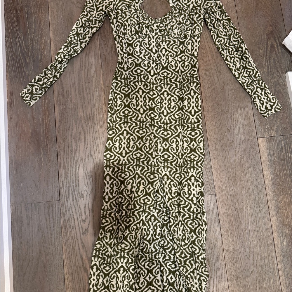 Zara Elegant Green Patterned Dress